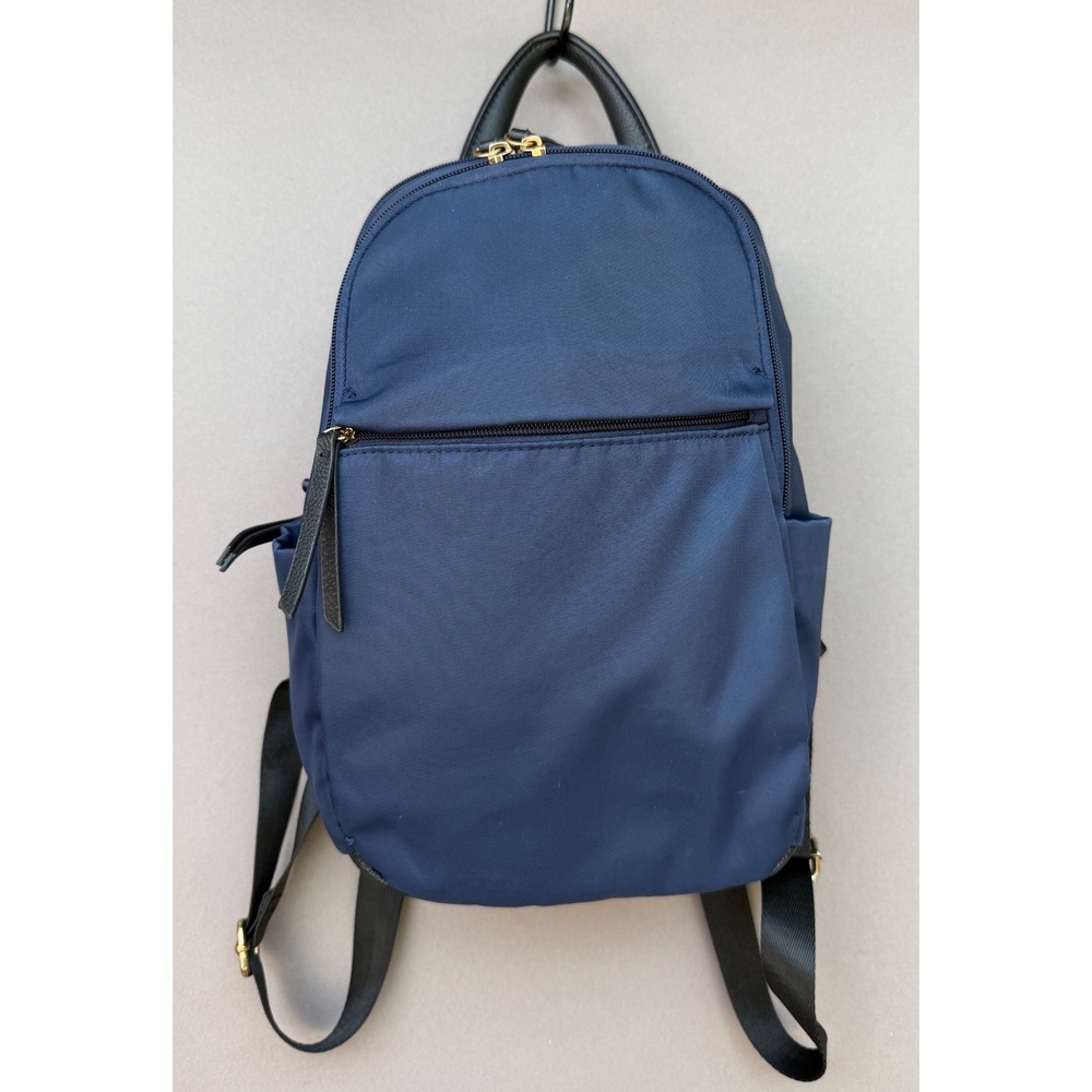 SevenDays Navy Blue Nylon Backpack Vegan Leather Trim Travel School Work Commute